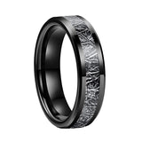8mm 6mm Tungsten Wedding Rings with Meteorite Inlay Beveled Edges