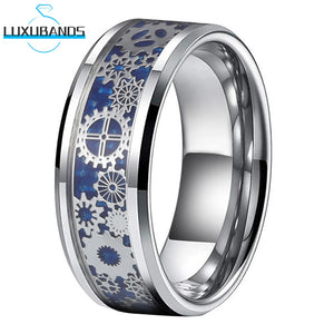 8mm 6mm Tungsten Wedding Ring Beveled Edges Carbon-Fiber Inlay
