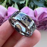8mm 6mm Tungsten Wedding Ring Beveled Edges Carbon-Fiber Inlay