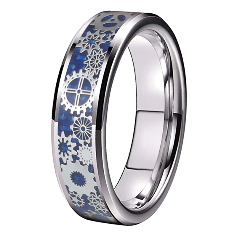 8mm 6mm Tungsten Wedding Ring Beveled Edges Carbon-Fiber Inlay