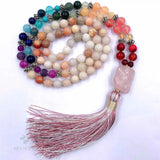 8mm 7 Chakras 108 Beads Tassel Knotted Necklace Lucky Cuff