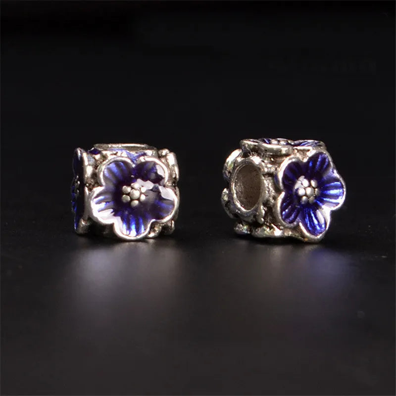 Enamel Glaze Flower Beads Tibetan Silver DIY Parts