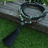 8mm African Turquoise 108 Beads Tassel Necklace Wristband