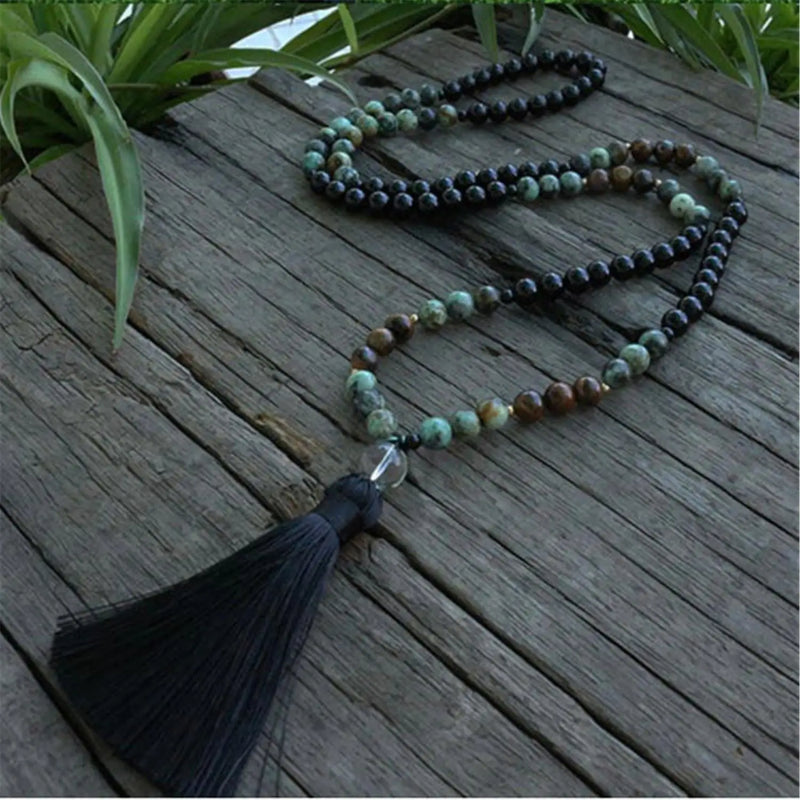 8mm African Turquoise 108 Beads Tassel Necklace Wristband