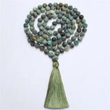 African Turquoise Tassel Necklace Retro Meditation