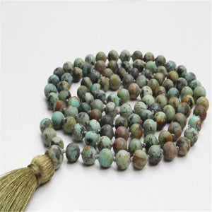 8mm African Turquoise 108 Beads Tassel Necklace Tibetan Spiritual