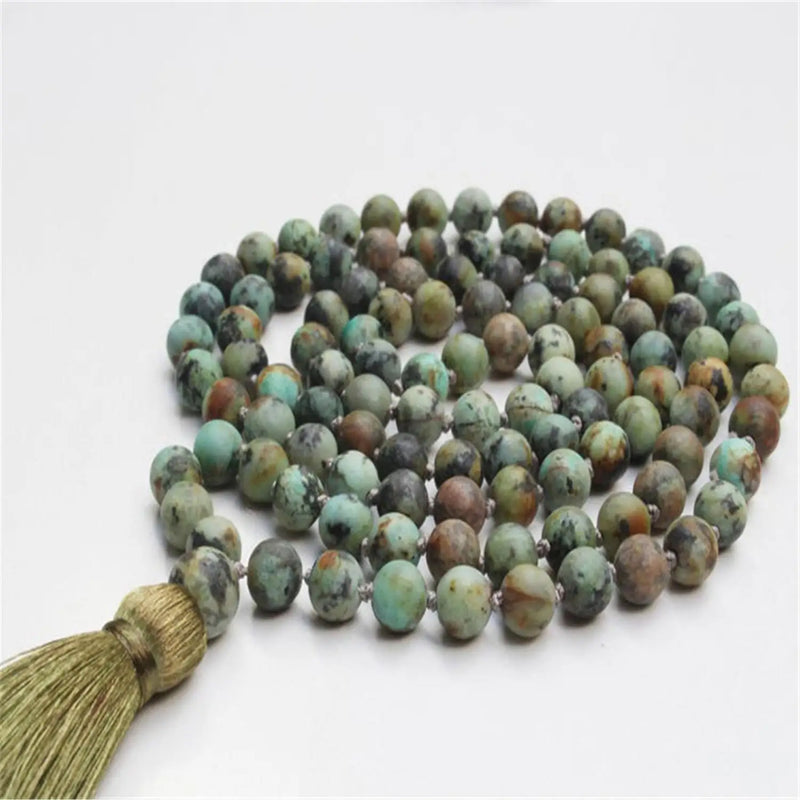 8mm African Turquoise 108 Beads Tassel Necklace Tibetan Spiritual