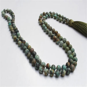 8mm African Turquoise 108 Beads Tassel Necklace Tibetan Spiritual
