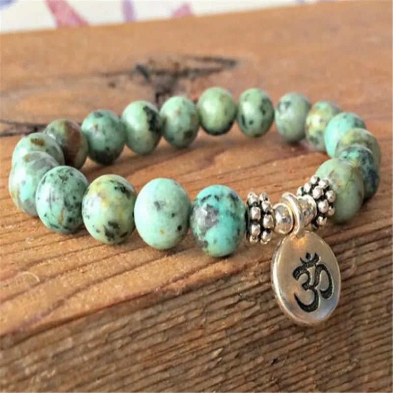 African Turquoise Bracelet 7.5 inches Monk Bead Reiki Meditation