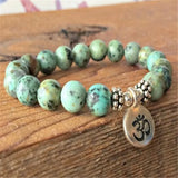 African Turquoise Bracelet 7.5 inches Monk Bead Reiki Meditation