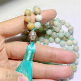 8mm Amazonite 108 Beads Buddha Tassel Necklace Lucky Buddhism Wrist Meditation