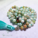8mm Amazonite 108 Beads Buddha Tassel Necklace Lucky Buddhism Wrist Meditation