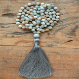 8mm Amazonite 108 Beads Tassel Necklace Buddhism Chakra Meditation