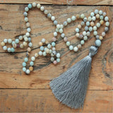 8mm Amazonite 108 Beads Tassel Necklace Buddhism Chakra Meditation