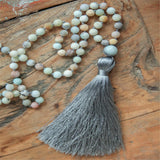 8mm Amazonite 108 Beads Tassel Necklace Buddhism Chakra Meditation