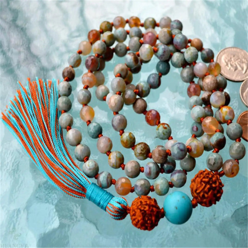 8mm Amazonite 108 Beads Tassel Necklace Japa Tibetan Classic Wristband Chakra