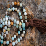8mm Amazonite 108 Beads Tassel Necklace Prayer Wristband Chakra Buddhism