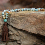 8mm Amazonite 108 Beads Tassel Necklace Prayer Wristband Chakra Buddhism