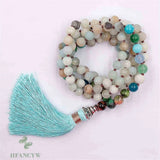 8mm Amazonite 108 Beads Tassel Necklace Pray Wristband Yoga