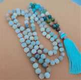 8mm Amazonite 108 Beads Tassel Necklace Pray Wristband Yoga