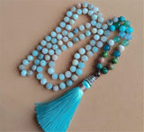 8mm Amazonite 108 Beads Tassel Necklace Pray Wristband Yoga