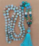 8mm Amazonite 108 Beads Tassel Necklace Pray Wristband Yoga