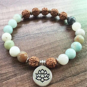 8mm Amazonite Rudraksha Bracelet 7.5in Unisex - Chakra Reiki