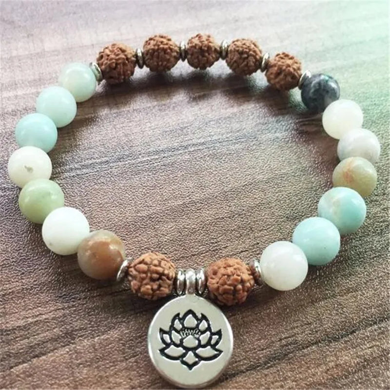 8mm Amazonite Rudraksha Bracelet 7.5in Unisex - Chakra Reiki