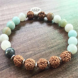 8mm Amazonite Rudraksha Bracelet 7.5in Unisex - Chakra Reiki