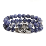 8mm Amber Lapis Lazuli Bead Stone Bracelet Owl Elbow Beaded Bracelets DIY Set