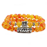 8mm Amber Lapis Lazuli Bead Stone Bracelet Owl Elbow Beaded Bracelets DIY Set