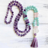8mm Amethyst 108 Beads Tassel Necklace Religious Yoga Spirituality