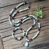 8mm Amethyst Smokey Quartz Beads,Amazonite Pendant,Prayer Bracelet