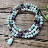 8mm Amethyst Smokey Quartz Beads,Amazonite Pendant,Prayer Bracelet
