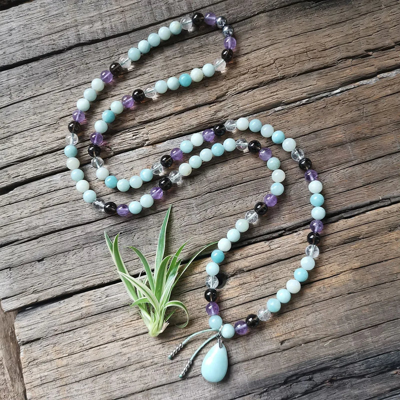 8mm Amethyst Smokey Quartz Beads,Amazonite Pendant,Prayer Bracelet