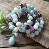 8mm Amethyst Smokey Quartz Beads,Amazonite Pendant,Prayer Bracelet