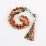 8mm Natural Stone Islamic Prayer Beads Bracelet with Tassel Pendant