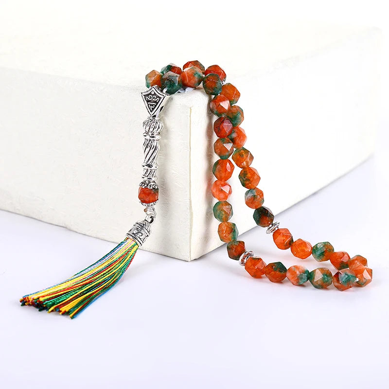 8mm Natural Stone Islamic Prayer Beads Bracelet with Tassel Pendant