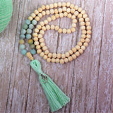 8mm Beige Prayer Beads Amazonite Tassel Necklace Tibetan Classic Buddhism
