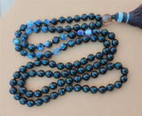 8mm Agate 108 Beads Tassel Knotted Necklace Chakra