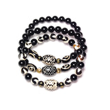 8mm Agate Beads Bracelet with 21 Eyes Buddha Eyes Tiger Teeth Totem Dzi Beads