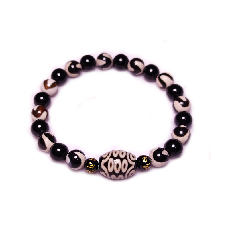 8mm Agate Beads Bracelet with 21 Eyes Buddha Eyes Tiger Teeth Totem Dzi Beads