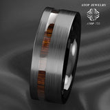 8mm Brushed Tungsten Carbide Ring Koa Wood Wedding Band