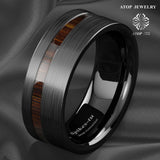 8mm Brushed Tungsten Carbide Ring Koa Wood Wedding Band