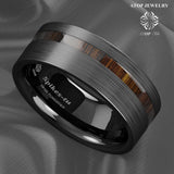 8mm Brushed Tungsten Carbide Ring Koa Wood Wedding Band