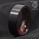 Tungsten Red Sandal Wood Inlay Wedding Band Ring Men's Jewelry