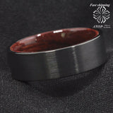 Tungsten Red Sandal Wood Inlay Wedding Band Ring Men's Jewelry