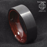 Tungsten Red Sandal Wood Inlay Wedding Band Ring Men's Jewelry