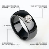 8mm Ceramic Women's Ring CZ Rhinestone Wedding Band