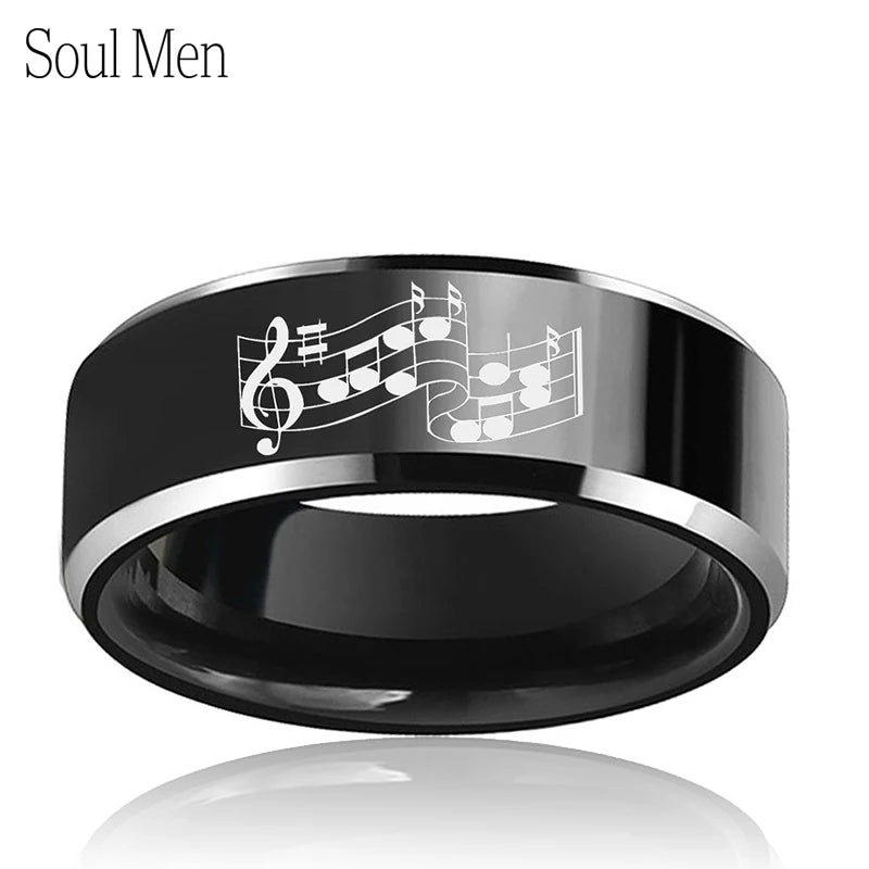 8mm Tungsten Wedding Band Music Notes Engraved Ring Size 6-13